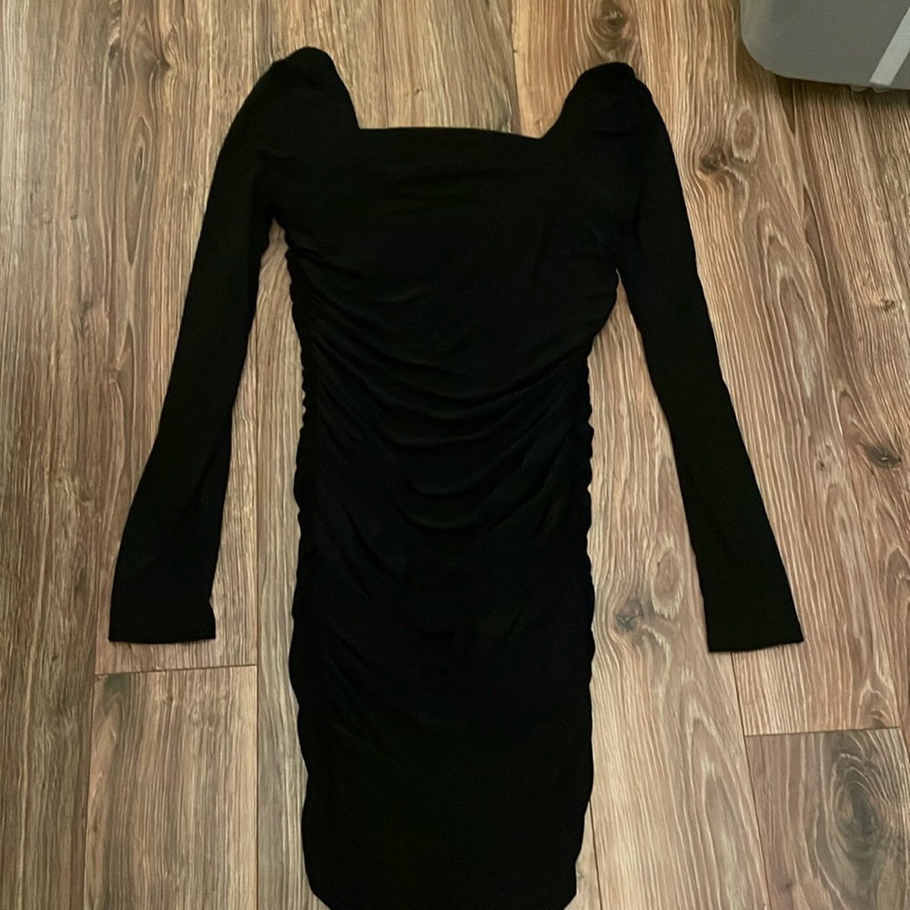 Women’s black cami dress with mesh sleeves